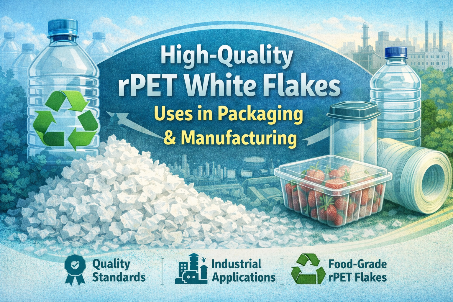 High Quality rPET White Flakes: Packaging & Manufacturing Apps